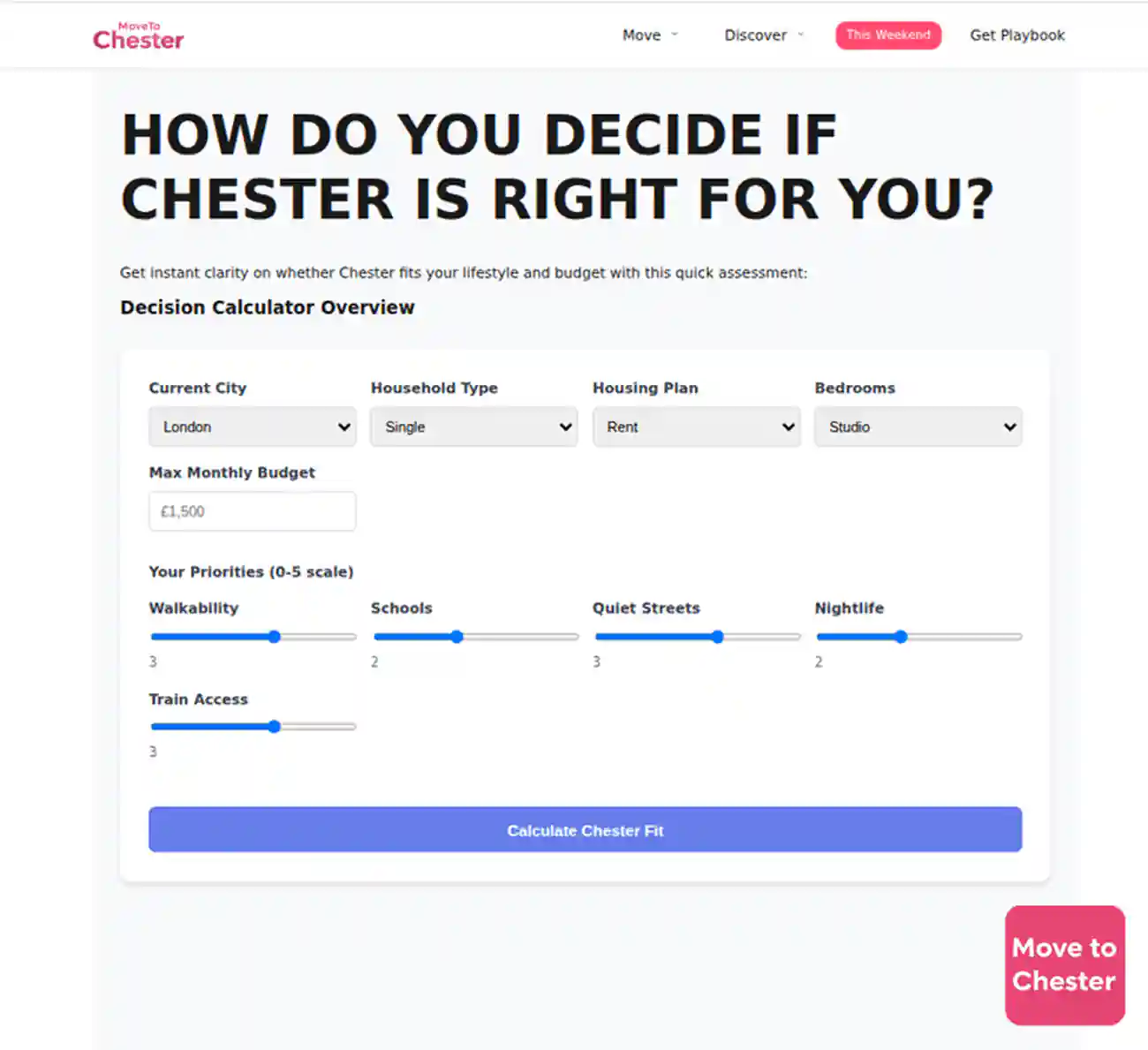 Couple using cost calculator to research Chester relocation expenses and compare neighbourhoods with area guides